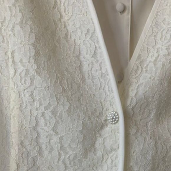 90s - Poly Blouse with Attached Lace Vest + Shoulder Pads - Picture 3 of 9